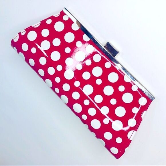 Nieman Marcus Hardshell PolkaDot Clutch Pink White Silver with Chain Polka Dot - Picture 8 of 8